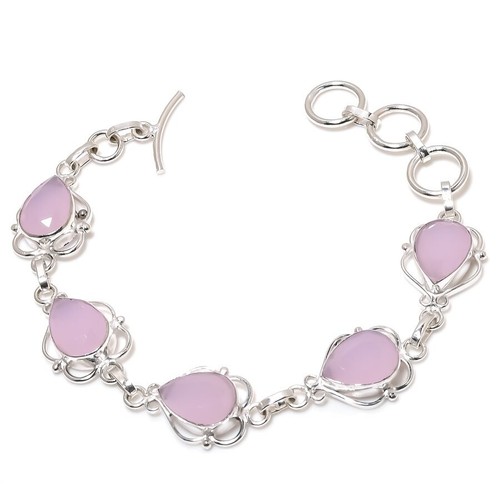 VALENTINO Bracciale gioiello argento sterling 925 fatto a mano pietra preziosa quarzo rosa misura 7 8''