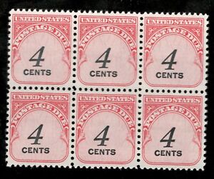 US. J92. 4c, Postage  Due Stamp, Shiny Gum. Block of 6. MNH. 1959