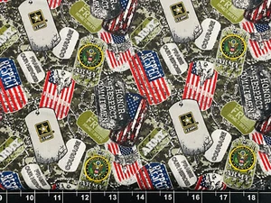 Tina Scrap 9"x21" US Army American Dog Tag USA Eagle US Military Cotton Fabric - Picture 1 of 1