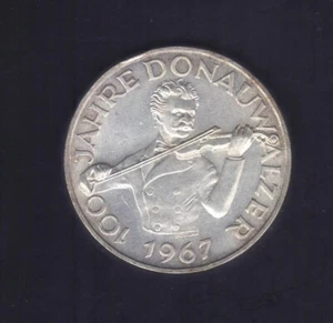 1967 Austria 50 schilling Johann Strauss Blue Danube Waltz Silver Coin KM 2934 - Picture 1 of 2