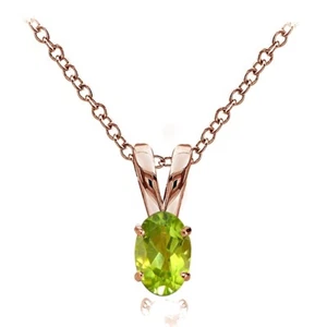 Rose Gold Flashed Sterling Silver Peridot 6x4mm Oval Solitaire Necklace - Picture 1 of 4
