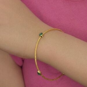 Emerald Gemstone Sleek Bangle 18K Yellow Gold Bracelet Women Valentine Jewelry 