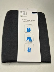 time & tru womens multi wear wrap shawl ONE SIZE osfm new with tags dark gray - Picture 1 of 2