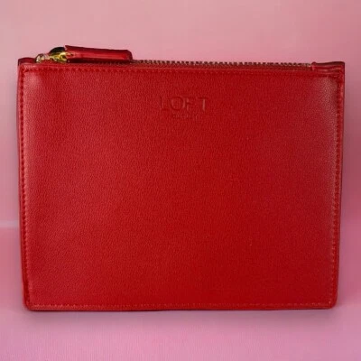 "Monedero sin asas de cuero rojo Loft Outlet 8x6"" con cremallera forrado floral nuevo" Foto 1 de 4