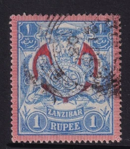 ZANZÍBAR EDVII SG220, 1r azul y rojo, BIEN USADO - Imagen 1 de 2