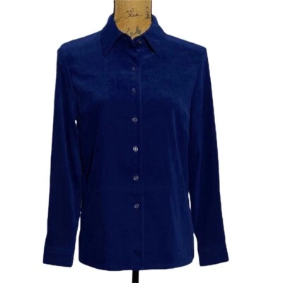 Talbots Jacket Petite 8 Dark Blue Suede Long Sl Button Front Shirt Shacket LN - Image 1 of 4