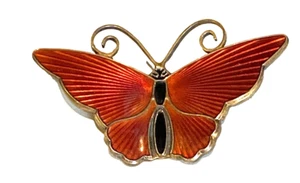 VINTAGE DAVID ANDERSEN NORWAY STERLING RED ENAMEL BUTTERFLY PIN/ BROOCH-RARE RED - Picture 1 of 6