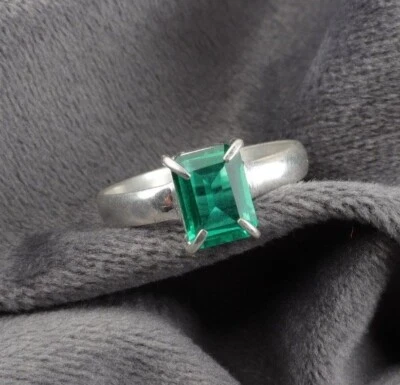Lab Created Emerald Gemstone 925 Sterling Silver Ring Handmade Jewelry Ring Gift - Image 1 of 3