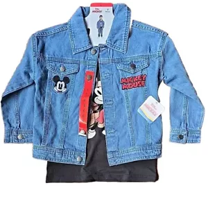 DISNEY ~ MICKEY MOUSE ~ Two (2) Piece Set ~ Denim Jacket ~ Black Tee ~ Size 6 - Picture 1 of 10