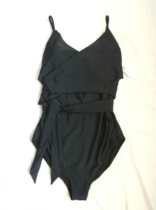 Old Navy Ladies size M Wrap Front One Piece BLACK Slimming look Swimsuit NEW - Foto 1 di 6