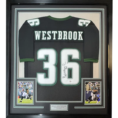 Framed Autographed/Signed Brian Westbrook 35x39 Philly Black Jersey PSA COA - Image 1 of 2