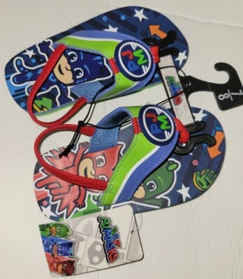 PJ Masks Cartoon Toddler Boy Sandals Flip Flops Size 7/8 Kids Slides w/Strap NEW - Image 1 of 4