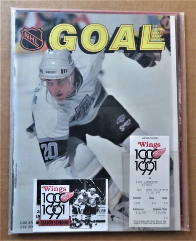 Red Wings vs LA Kings 11-27-1990 Program, Roster Sheet & Game Ticket -Gretzky Cover