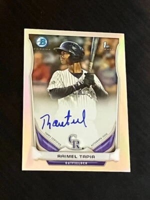 Camiseta deportiva Raimel Tapia Auto Prospect RC 2014 Bowman cromo refractor 15/500 # Foto 1 de 2