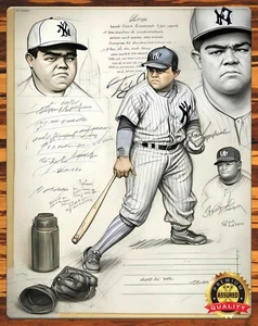 New York Yankee's - Babe Ruth - Arte de boceto - Letrero de metal 11 x 14 - Imagen 1 de 4