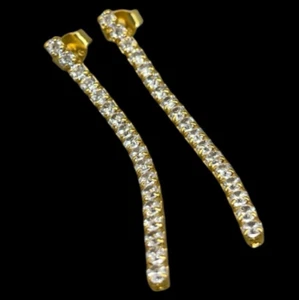 ORECCHINI DONNA ARGENTO 925 DORATI FIRMATI PENDENTI FASCIA PUNTILUCE BRILLANTI - Foto 1 di 9