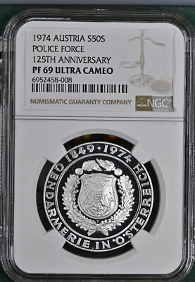 1974 Austria Silver 50 Schilling - Police Force - NGC PF 69 ULTRA CAMEO - Image 1 of 2