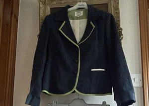 Navy Linen Jacket By Avoca Trimmed With Cream And Green - Picture 1 of 1