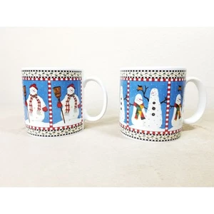 Sakura Schneemann Kaffeebecher Teetasse 12 Unzen Debbie Mumm Steinzeug 4" Weihnachten x2 - Bild 1 von 12
