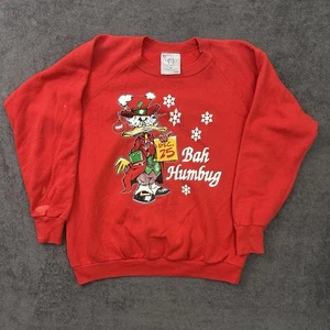 Sudadera Vintage Bah Humbug Navidad Cuello Redondo Rojo Puff Talla XL Scrooge Años 90 - Imagen 1 de 10