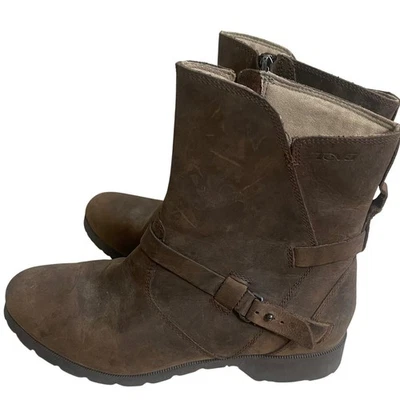 Teva de la viña Mujer Cuero Marrón Botines Cremallera Lateral Hebilla Moto talla 8.5 Foto 1 de 4