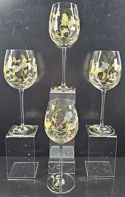 (4) Lenox Butterfly Meadow Hand Painted Wine Glasses Set Vintage Floral Bugs Lot - Image 1 of 4