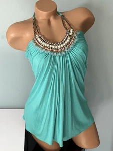 Sky Brand Turquoise Beaded Halter Top Blouse Sz Small NWT - Picture 1 of 7