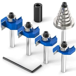 4Pcs Rabbet Router Bit 1/4" Shank with 6 Bearings Set - 1/16", 3/16", 1/4", 5... - Picture 1 of 6
