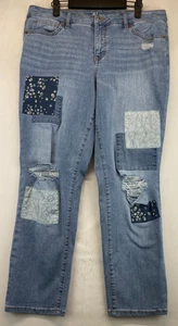 Style & Co. Cropped Jeans - Womens Size 12 - Curvy Girlfriend - Patches (3660) - Picture 1 of 20