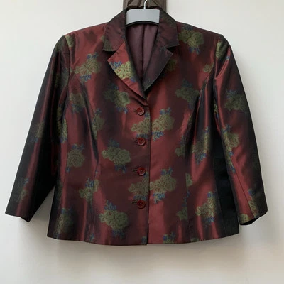 Vintage Laura Ashley Jacket Fits UK 14 Metallic Floral Roses Dark Red Evening - Image 1 of 4
