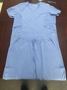 hanes scrub set women's top Xlarge pants 2XL light blue comfort fit - Picture 1 of 7