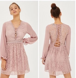 Topshop Lace Detail Mini Tie Dress Women's Size 4 - Picture 1 of 8
