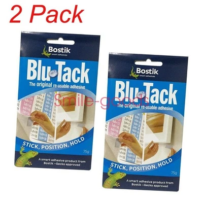 2 Pack Bostik Blu Tack Sticky Reusable Wall Adhesive Putty For Poster Photo 75g - Image 1 of 4
