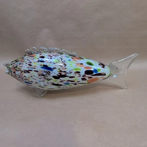 Vintage Romanian Glass Multi Coloured Hand Blown Fish Sculpture Figurine 11.5" K - Picture 1 of 6