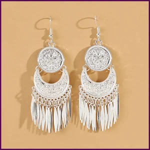 2pcs vintage ethnic style metal tassel carved women's earrings for summer - Picture 1 of 27