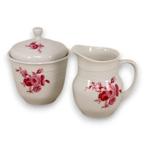 Hutschenreuther Serenade Creamer Sugar Bowl Set Pink Floral Germany Vintage 1970 - Picture 1 of 4