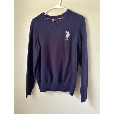 US Polo Assn. Suéter Pullover Azul Marino Cuello Redondo, Logo Bordado, Clásico Foto 1 de 4