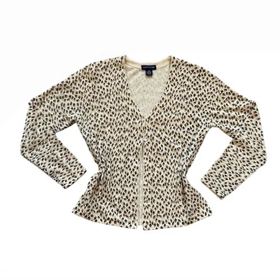 Cárdigan Ann Taylor De Colección Lana Cabello de Conejo Mezcla Estampado Animal Botón Abajo Cuello en V M Foto 1 de 4