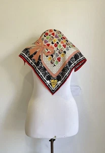 AS2# Codello “Lucky Things” Silk Scarf Japanese Kokeshi Doll Print Black Lace - Picture 1 of 5