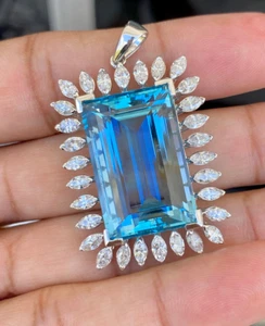 Lab Santa Maria Blauer Aquamarin & CZ Diamant Weiß Vergoldeter Silberanhänger - Bild 1 von 5