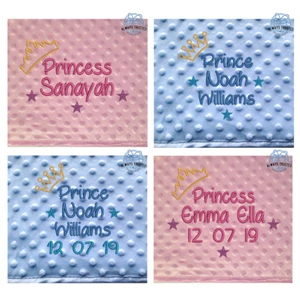 PERSONALISED BABY BLANKET BUBBLE FEEL PRINCE PRINCESS BOY GIRL GIFT - Picture 1 of 14