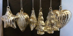 6 Christmas Silver Hearts Stars and Christmas Trees Baubles Gloss Affect Set 24 - Picture 1 of 1