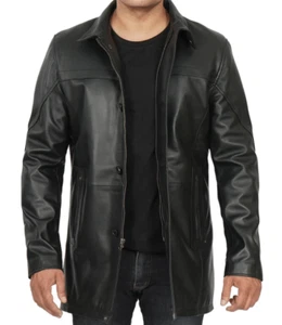 Brand New Black Lambskin Leather ¾ Length Coat Jacket For Men XL - Picture 1 of 12