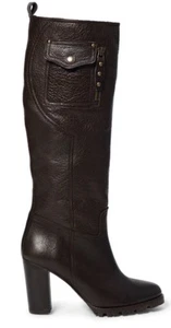 Ralph Lauren Mujer Bota de Combate de Cuero Hasta la Rodilla Negra Talla 6 Nuevo Polo Negro - Imagen 1 de 11