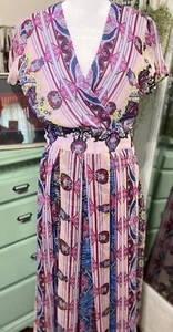 J Peterman Size 10 Chiffon Block Print Midi Dress Scarf Thin Lined Side Zipper - Picture 1 of 16
