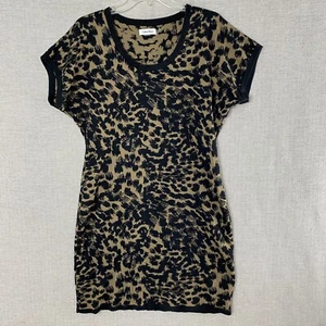 Calvin Klein Knit Sweater Dress Size L Animal Print Dolman Short Sleeve Black - Picture 1 of 6