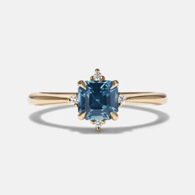 Montana Sapphire Ring 14k Solid Gold Sapphire Ring Asscher cut Trendy Girls Ring - Image 1 of 4