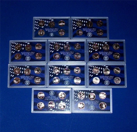 1999 - 2008 Proof State Quarter Set-50 Clad Proof Quarters- No Box/COA 10 Sets Cover