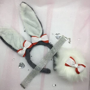 Juego Personalizado Rojo Blanco Conejo Conejo BDSM DDLG PetPlay Orejas Cuello Cola - Imagen 1 de 1