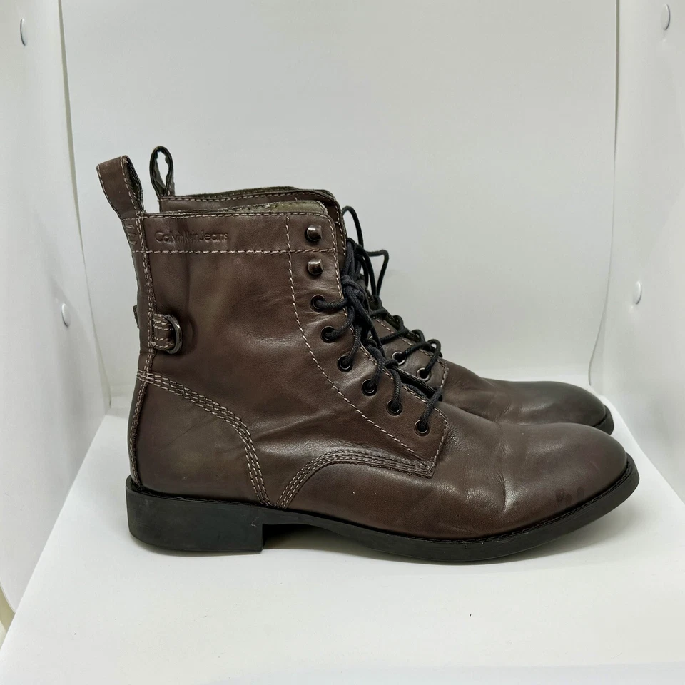 Calvin Klein Brown Leather ALL-seasons Hewitt Boot. Men’s 12 GOOD CONDITION - Image 1 of 4